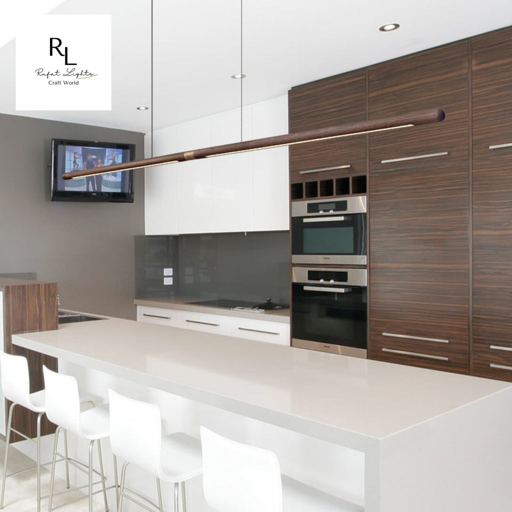 Extended Linear Suspension Light Modern LED Solid Wood