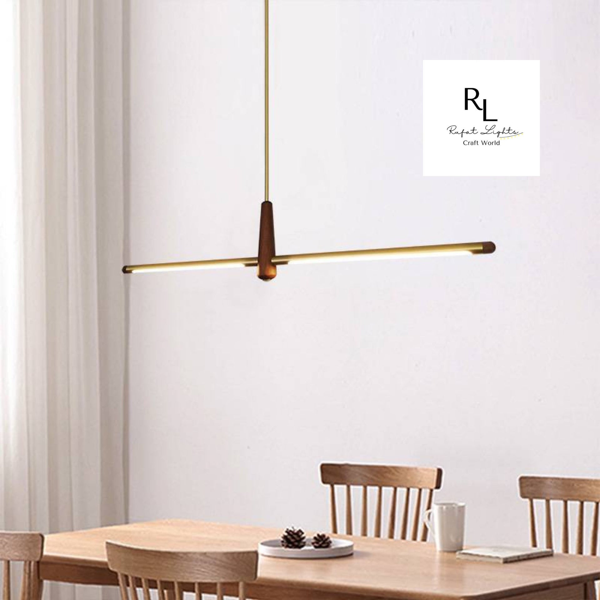 Designer Dining Room Chandelier Light Linear Solid Wood, Black Walnut Wood Geometric Pendant light, Modern Minimalist, Nordic light luxury