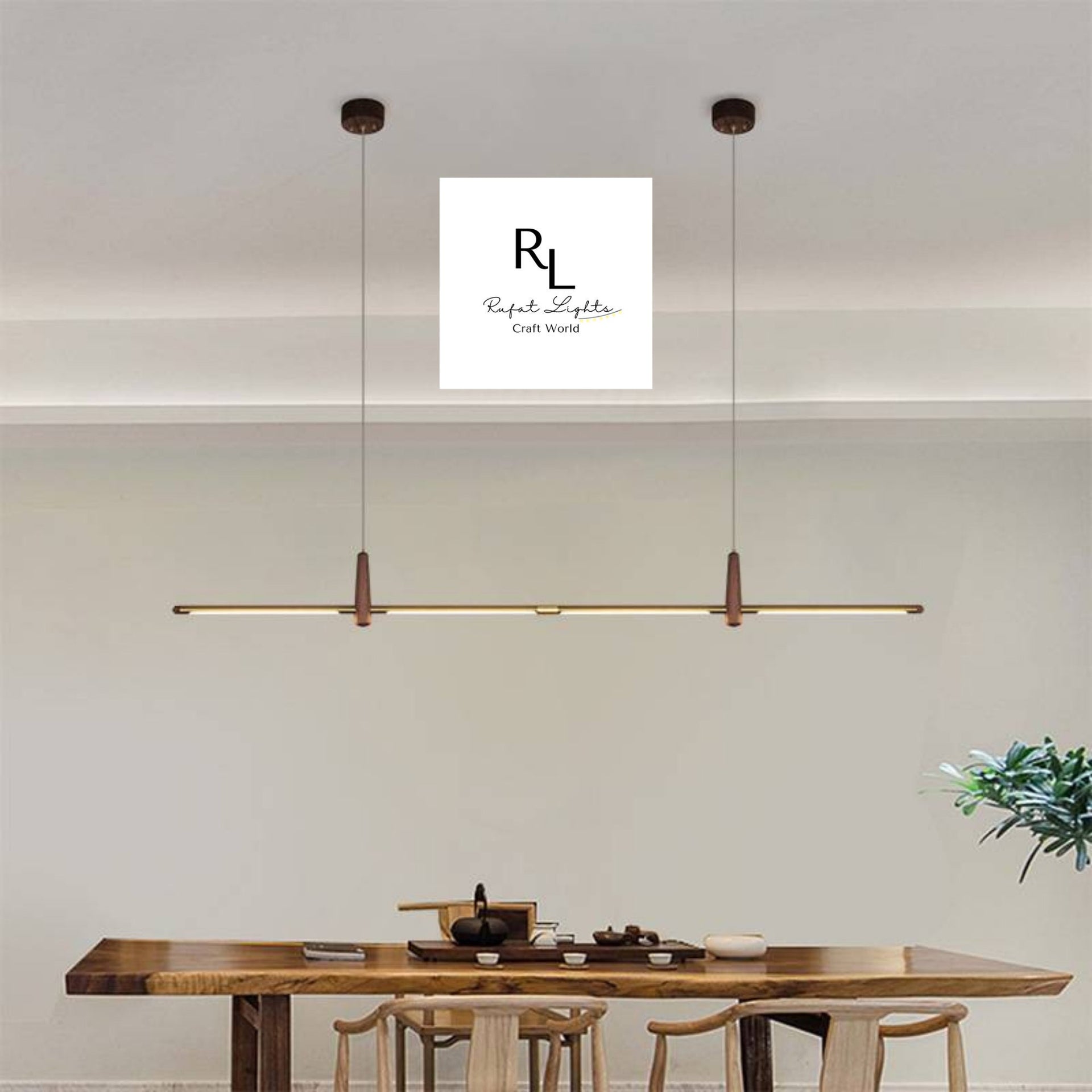 Designer Dining Room Chandelier Light Linear Solid Wood, Black Walnut Wood Geometric Pendant light, Modern Minimalist, Nordic light luxury