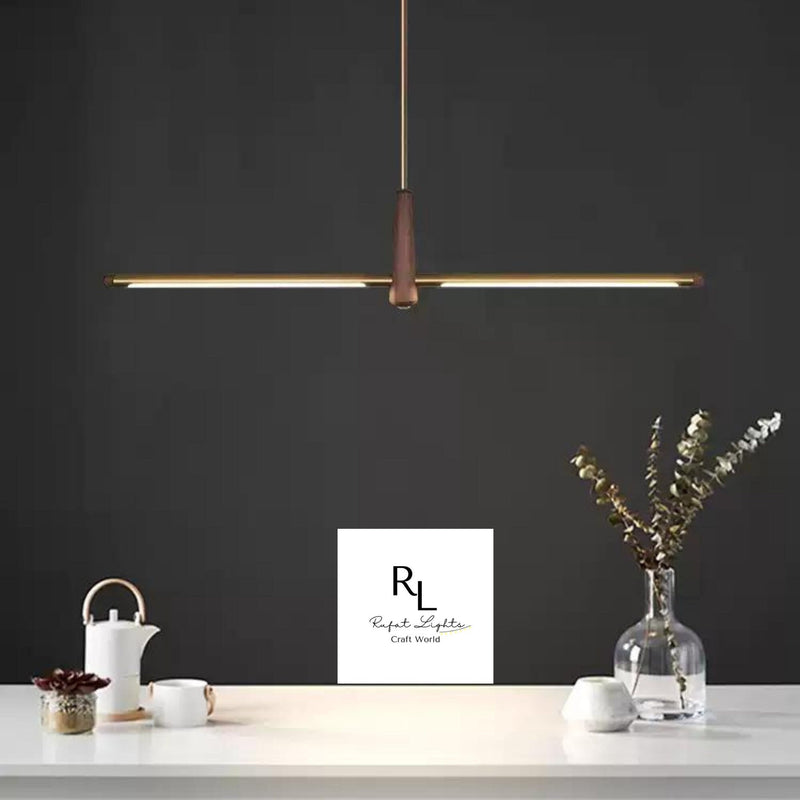 Designer Dining Room Chandelier Light Linear Solid Wood, Black Walnut Wood Geometric Pendant light, Modern Minimalist, Nordic light luxury
