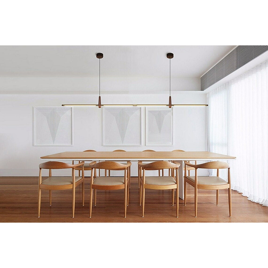 Designer Dining Room Chandelier Light Linear Solid Wood, Black Walnut Wood Geometric Pendant light, Modern Minimalist, Nordic light luxury