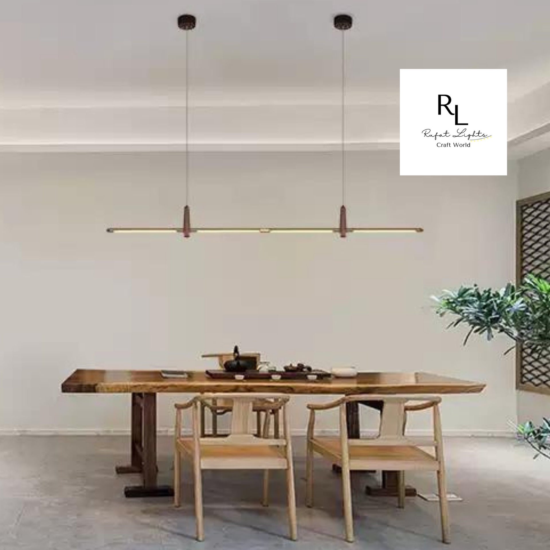 Designer Dining Room Chandelier Light Linear Solid Wood, Black Walnut Wood Geometric Pendant light, Modern Minimalist, Nordic light luxury