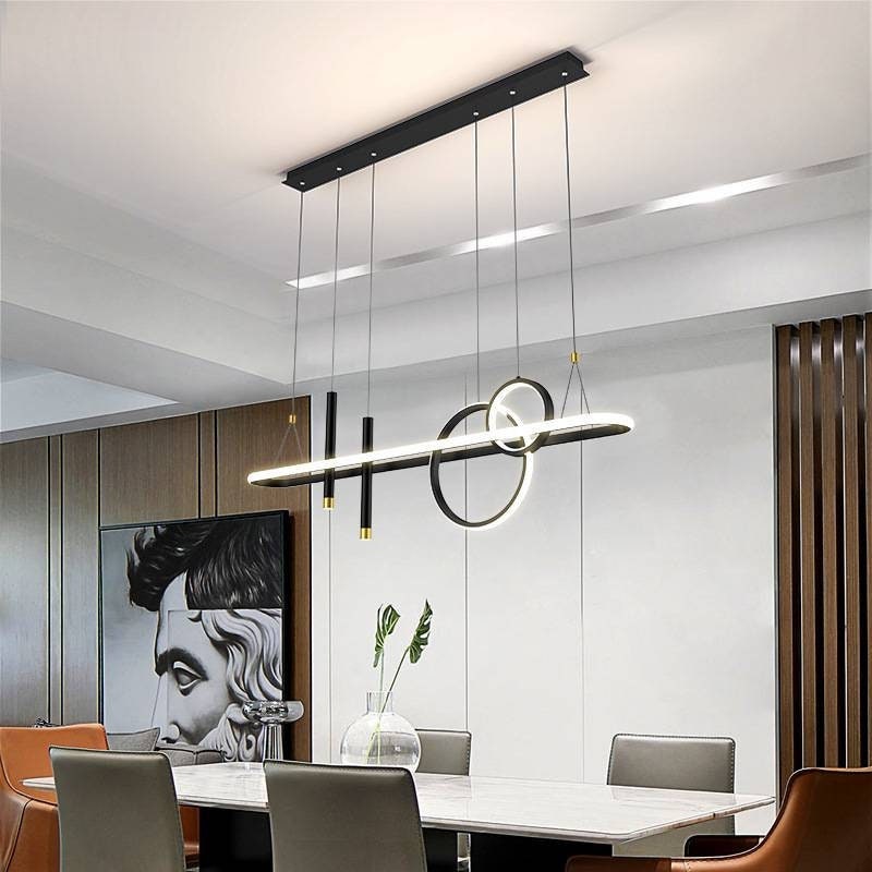 Chandelier Lighting Pendant Light Modern Black/Gold Modern Metal Liner Fixture Ceiling Light Industrial Iron Bedroom Unique LED Dimmable