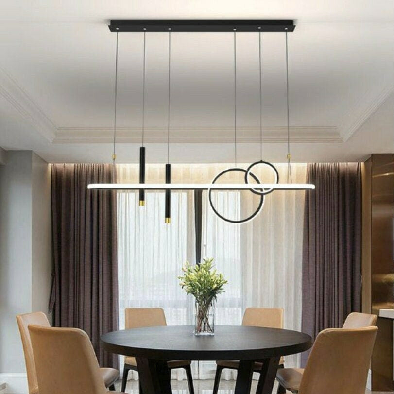 Chandelier Lighting Pendant Light Modern Black/Gold Modern Metal Liner Fixture Ceiling Light Industrial Iron Bedroom Unique LED Dimmable