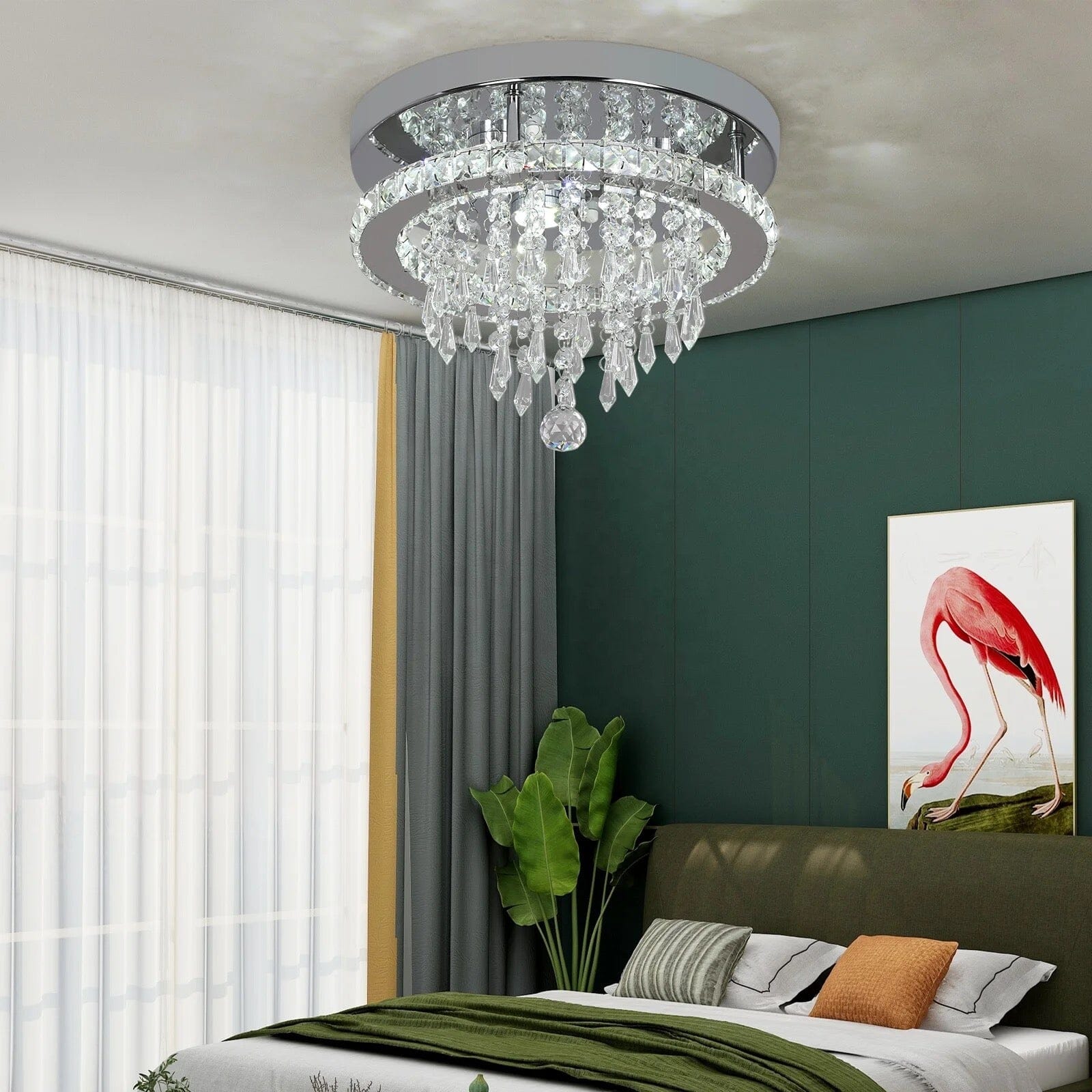 Recessed Stainless Steel K9 Crystal Round Chandelier