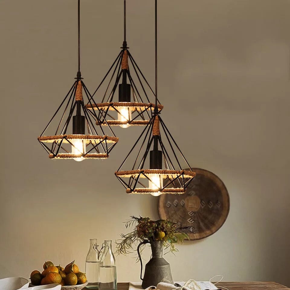 Vintage Shade Metal And Hemp Rope Pendant Light