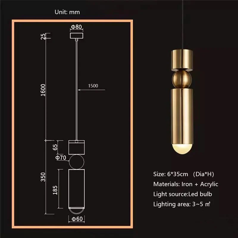 Metal Bullet Droplight Long Tube Pendant Lamp