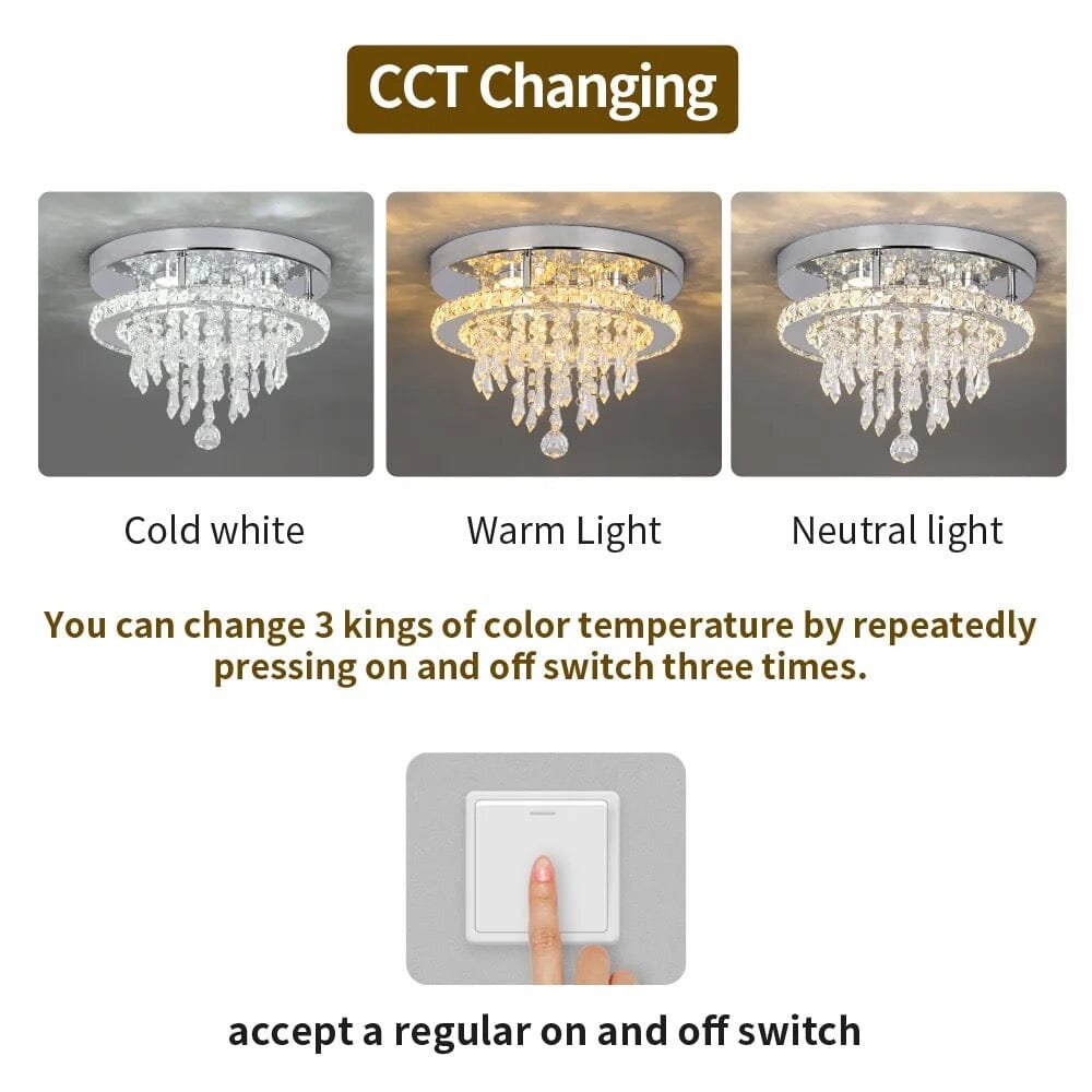 Recessed Stainless Steel K9 Crystal Round Chandelier