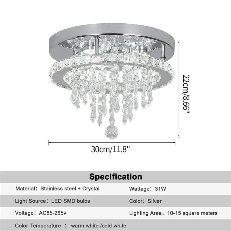 Recessed Stainless Steel K9 Crystal Round Chandelier
