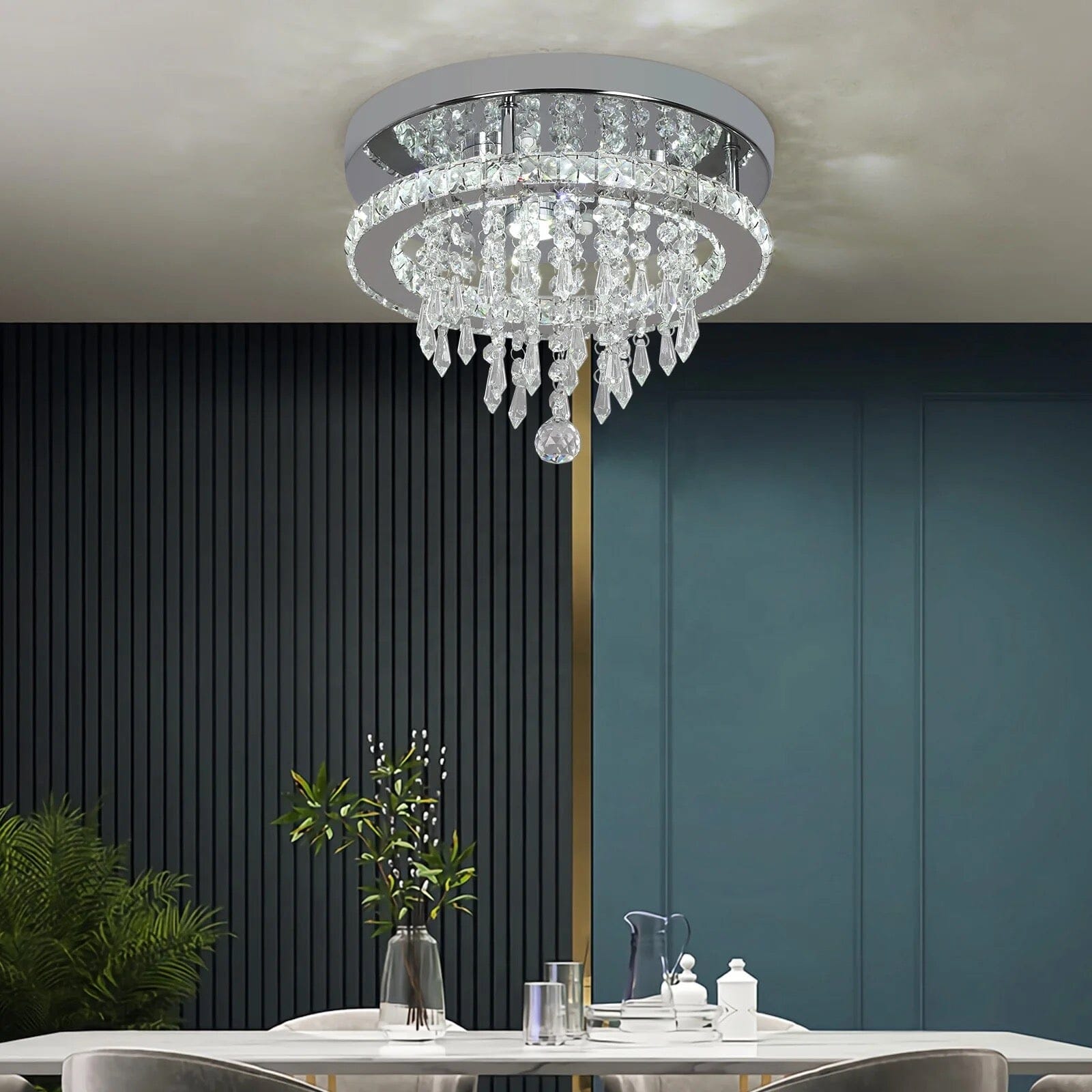 Recessed Stainless Steel K9 Crystal Round Chandelier