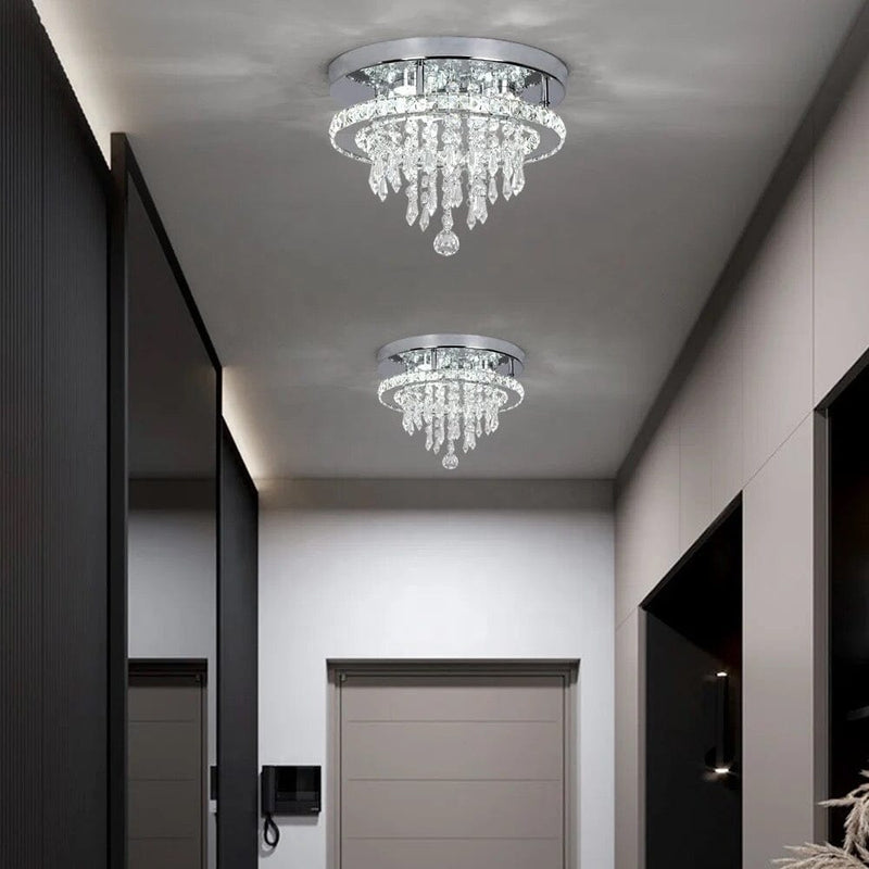 Recessed Stainless Steel K9 Crystal Round Chandelier