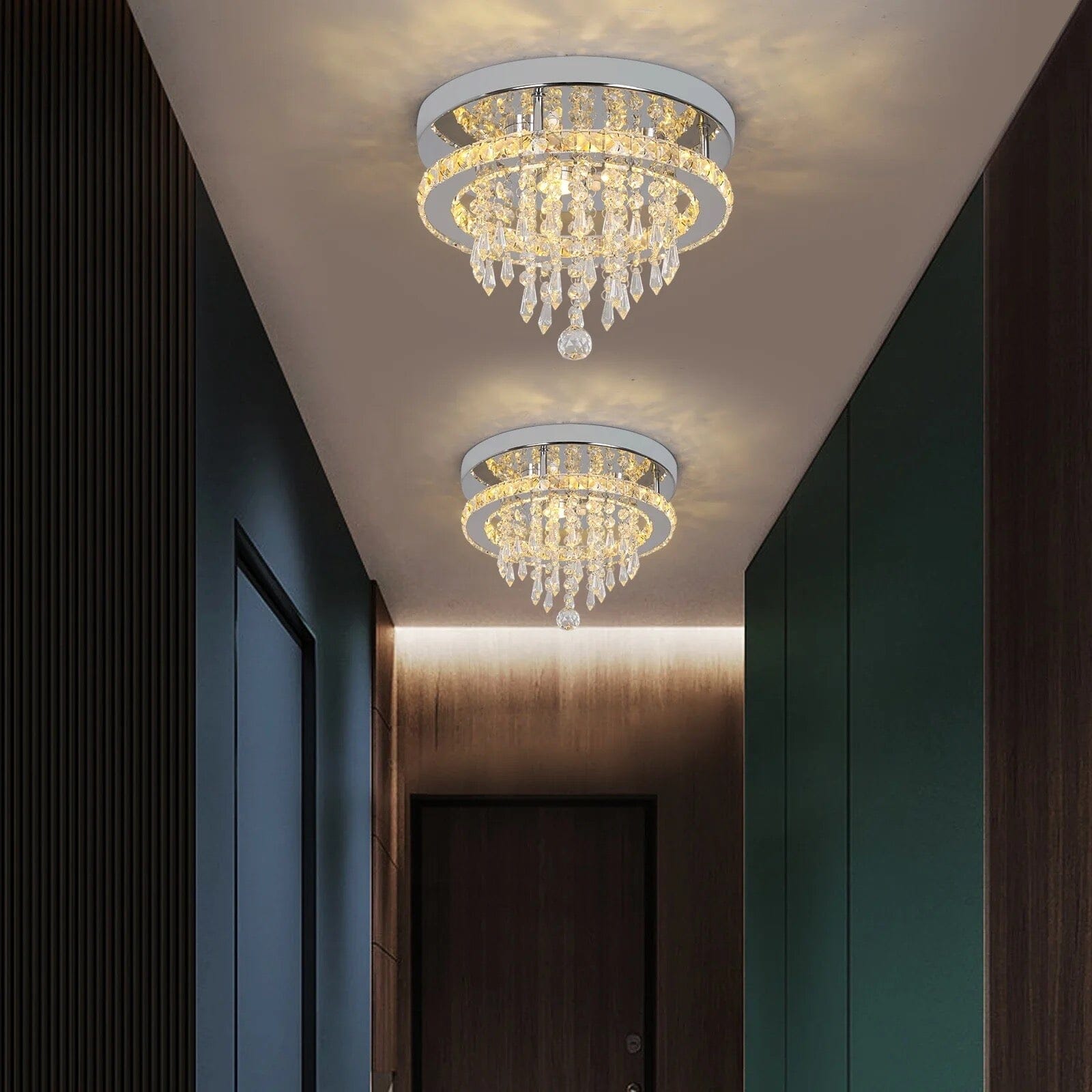 Recessed Stainless Steel K9 Crystal Round Chandelier