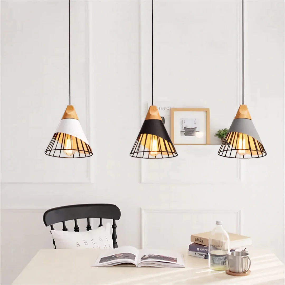 Industrial Lamp Loft Iron Wood Pendant Lights