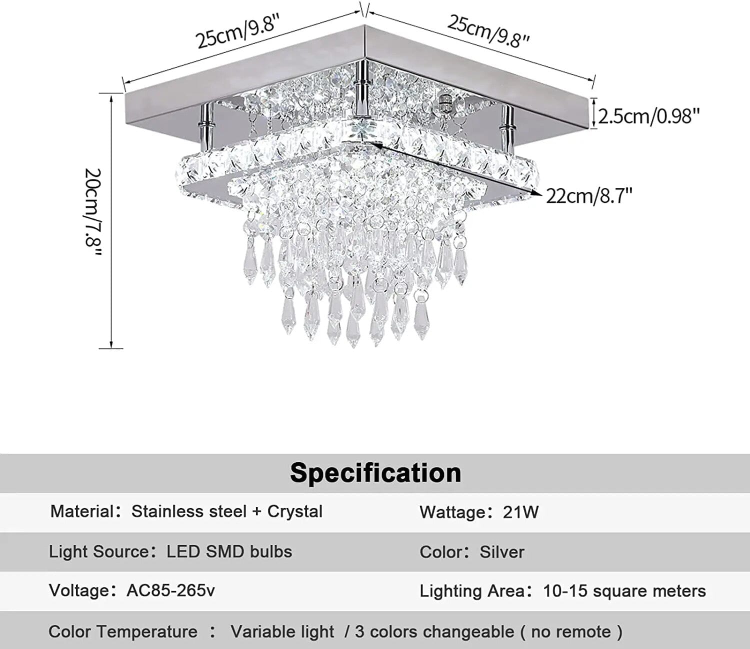 Recessed Stainless Steel K9 Crystal Round Chandelier