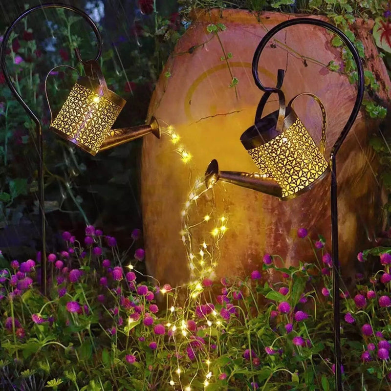 Solar Outdoor Watering Can Waterfall Garden Lamp