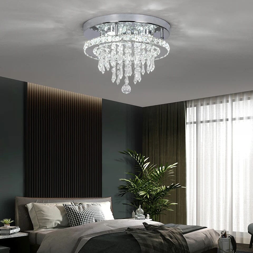 Recessed Stainless Steel K9 Crystal Round Chandelier