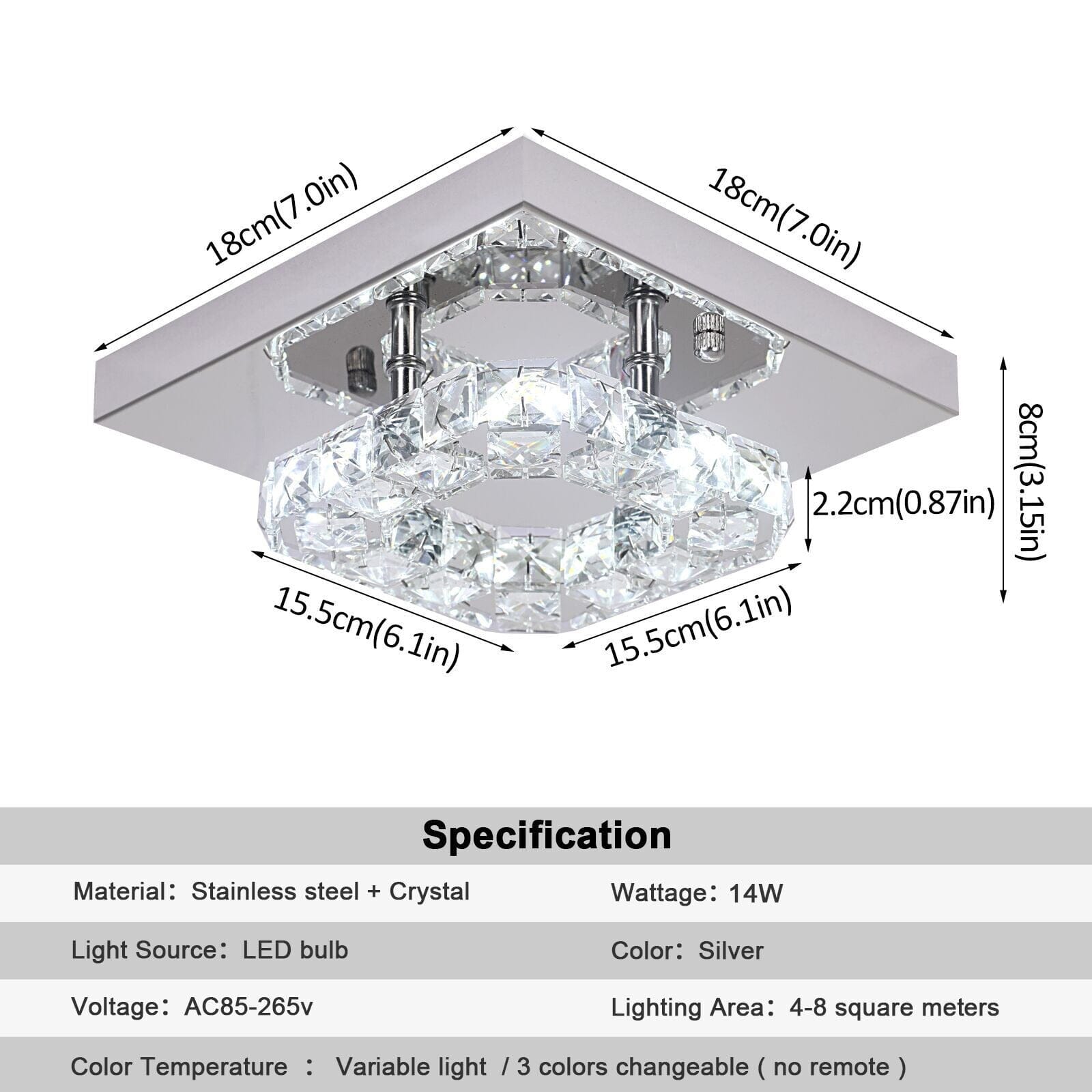 Modern Square Crystal LED K9 Crystal Chandeliers