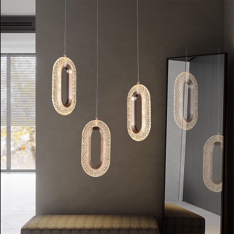 Iron Gold Oval Acrylic Long Pendant Lamp