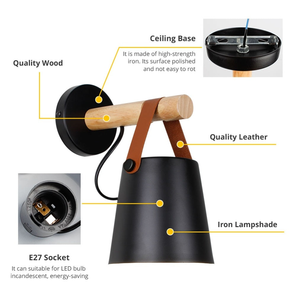 Leather Strap Wood Wall Lamps