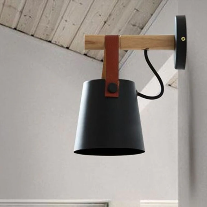 Leather Strap Wood Wall Lamps