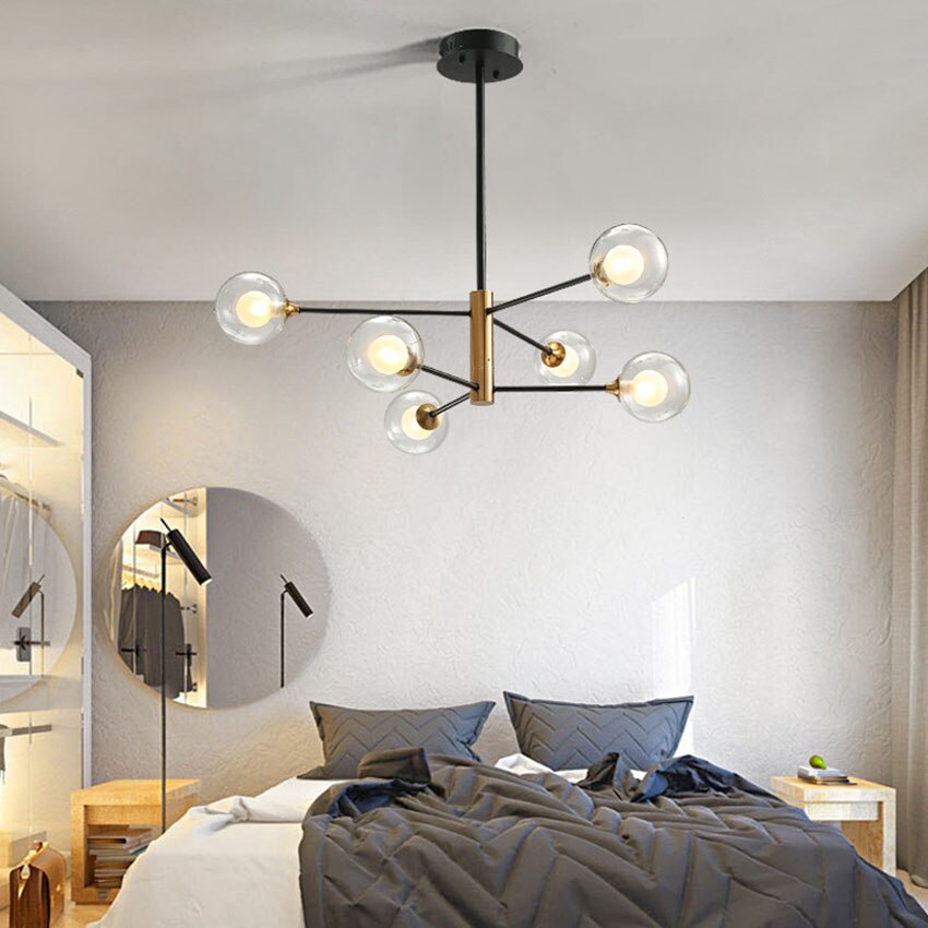 Metal Stick Glass Bulb Chandelier Light