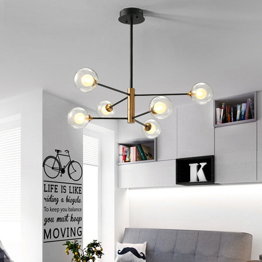 Metal Stick Glass Bulb Chandelier Light