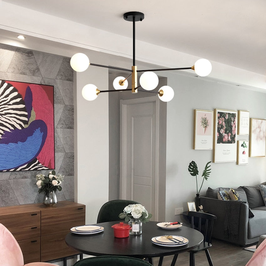 Metal Stick Glass Bulb Chandelier Light