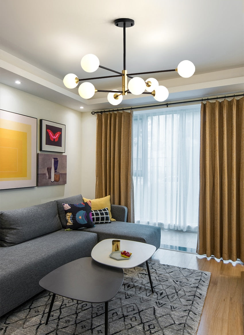 Metal Stick Glass Bulb Chandelier Light